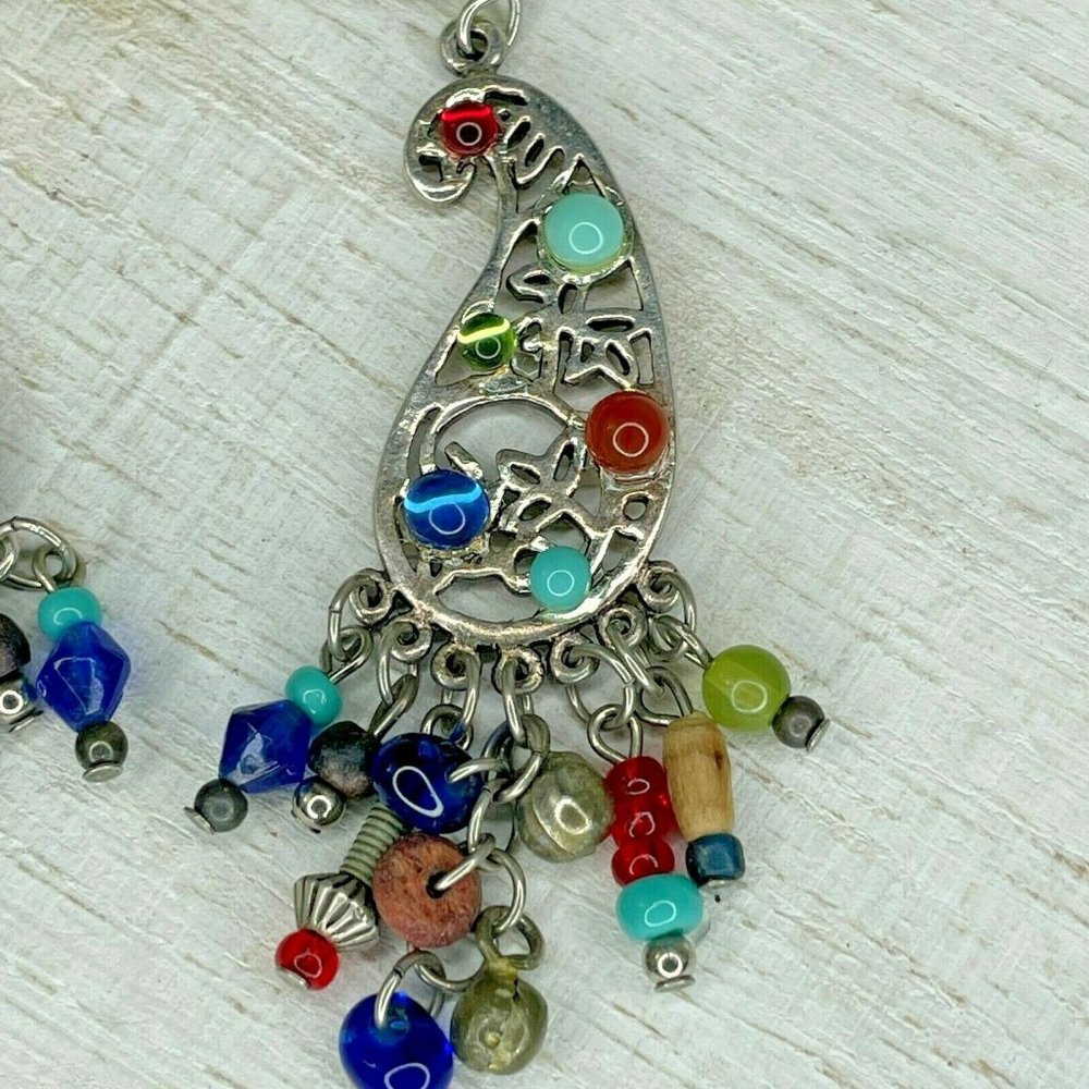 Womens Silver Tone Multicolor Stone Dangle Earring - image 4